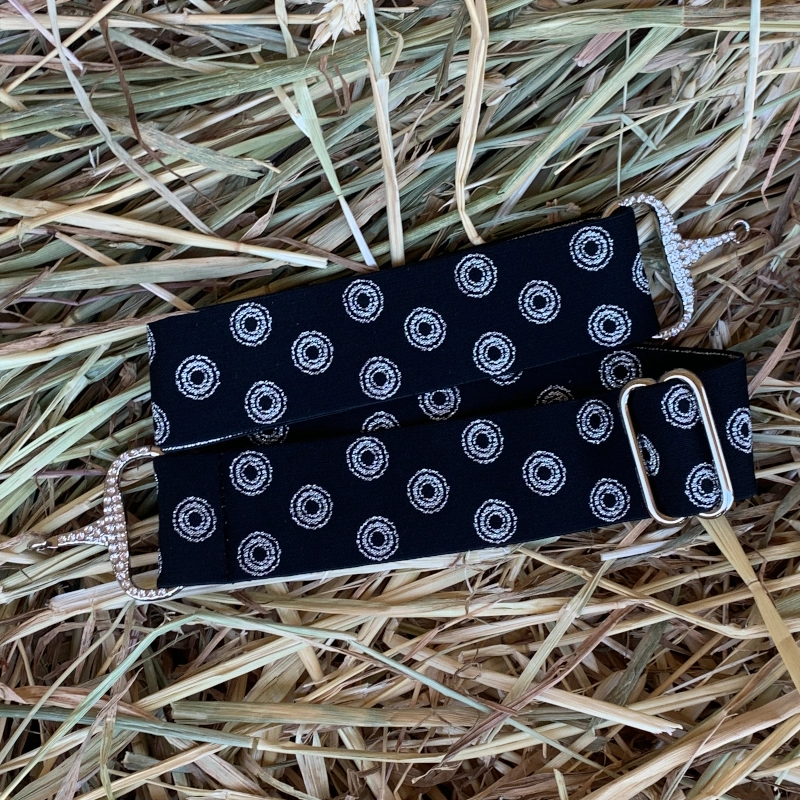 Cinturón elástico hebilla bocado brillantes color negro circulos