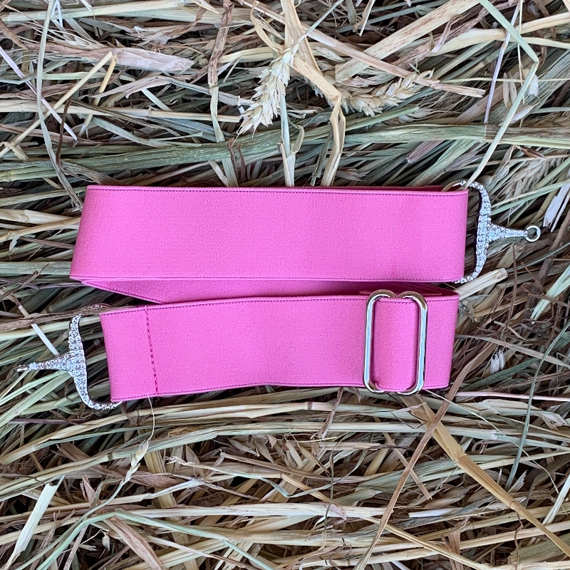 Cinturón elástico hebilla bocado brillantes color rosa
