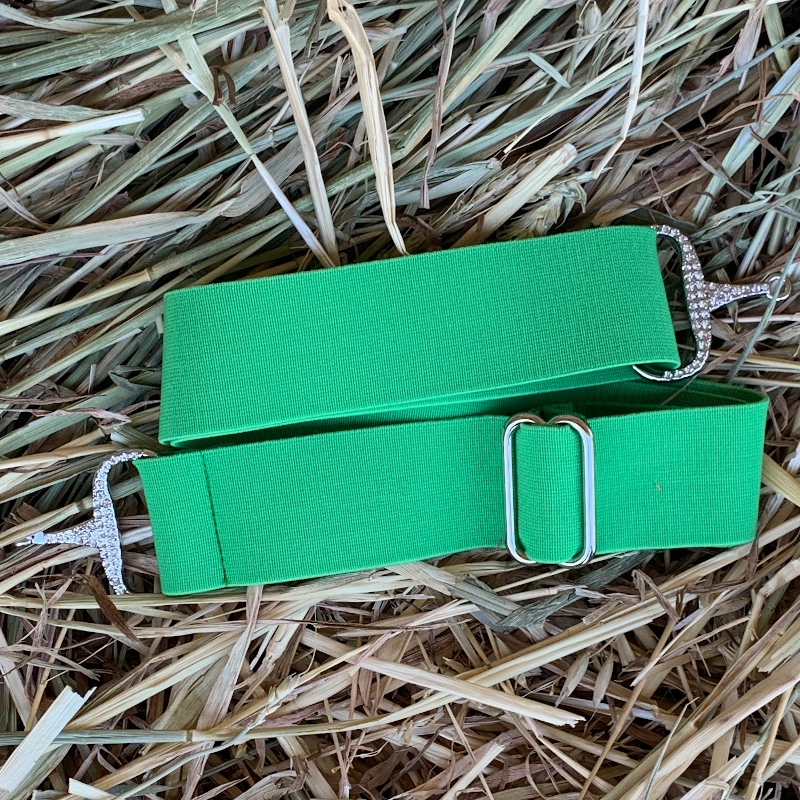 Cinturón elástico hebilla bocado brillantes color verde manzana