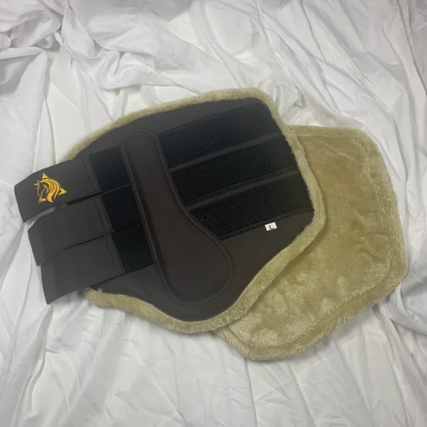 Protector de tendones Trotando Juntos, color marrón, talla Full, pelo sintético interior, cierre velcro