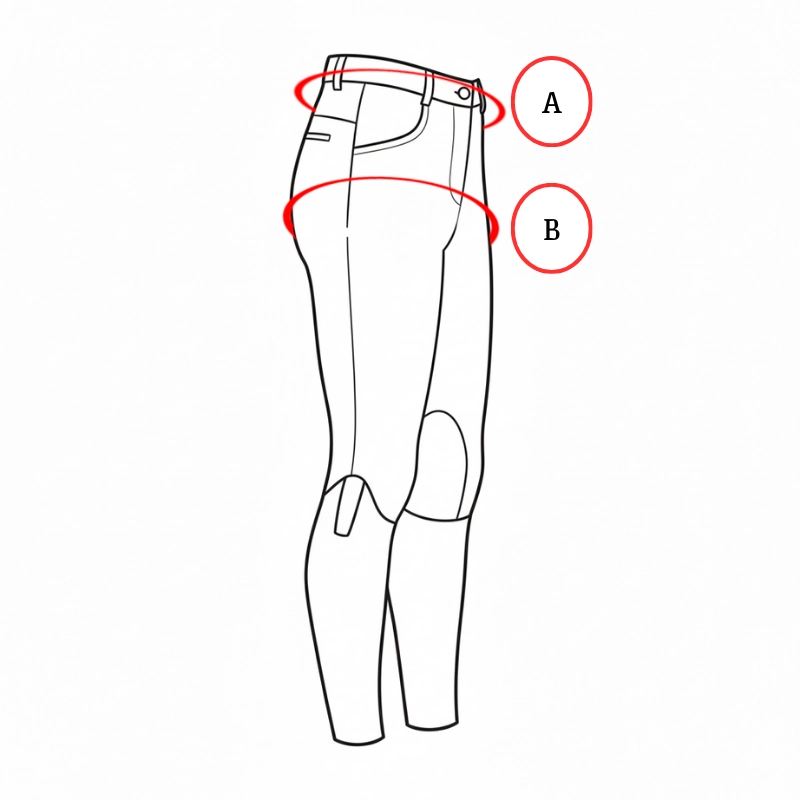 Ilustración guia de tallas pantalones de equitación para hombre trotando juntos