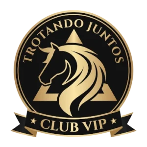 Sello oficial del Club VIP de Trotando Juntos con silueta de caballo dorada y distintivo de membresía exclusiva.