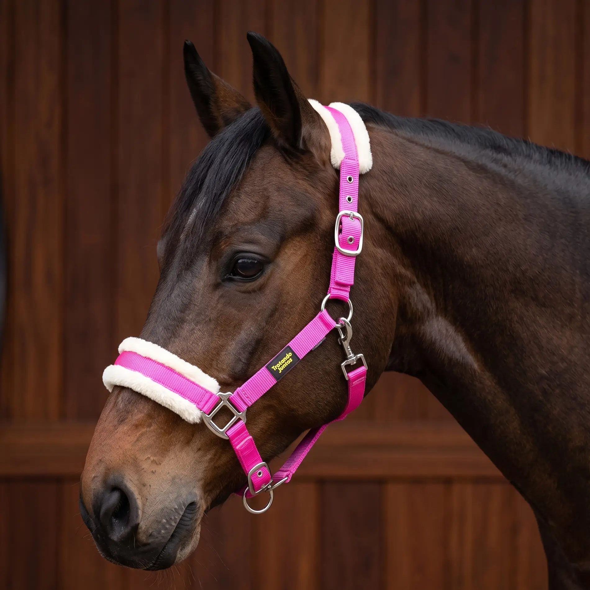 Cabezada de borrego negra para caballo vista lateral izquierda