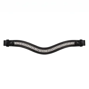Frontalera de cuero negro para caballo con incrustaciones de cristales blancos brillantes
