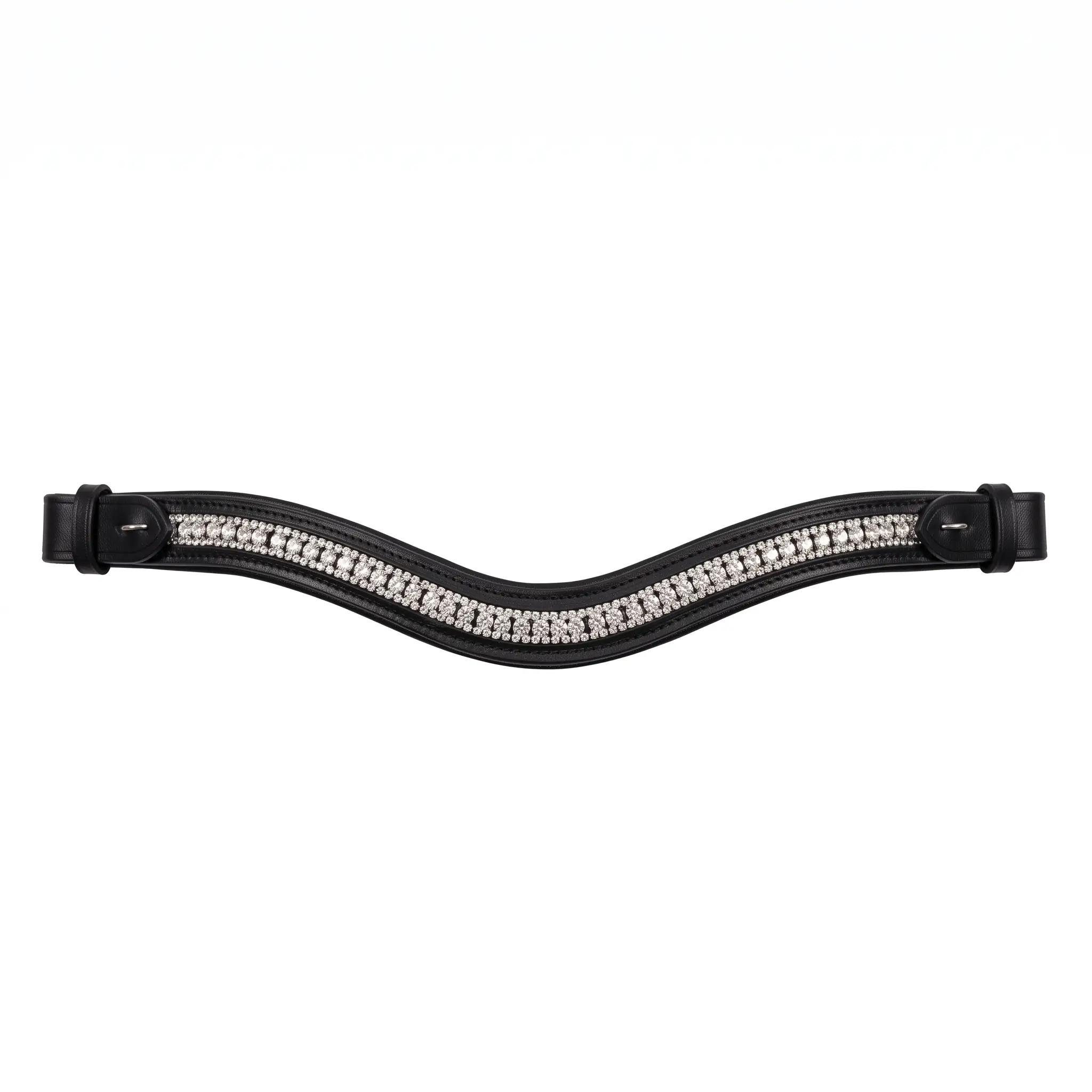 Frontalera de cuero negro para caballo con incrustaciones de cristales blancos brillantes