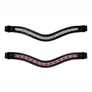 Frontaleras de cuero en forma de onda para caballo con brillantes de cristal blanco y rosa