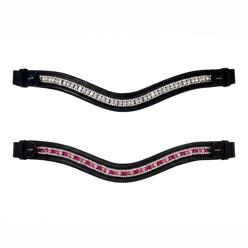 Frontaleras de cuero en forma de onda para caballo con brillantes de cristal blanco y rosa