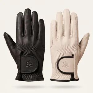 Guantes de cuero para equitación en color blanco y negro para montar a caballo