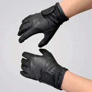 Guantes de equitación de cuero negros vista superior del dorso