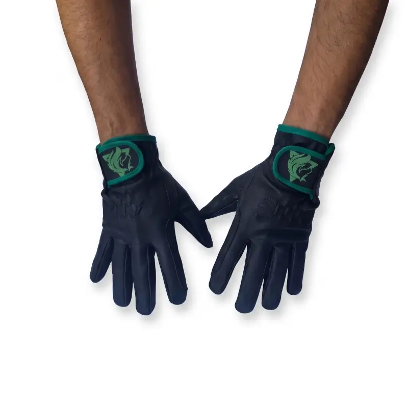 Guantes de raid equitación en piel napa de 8mm con ribete verde oscuro