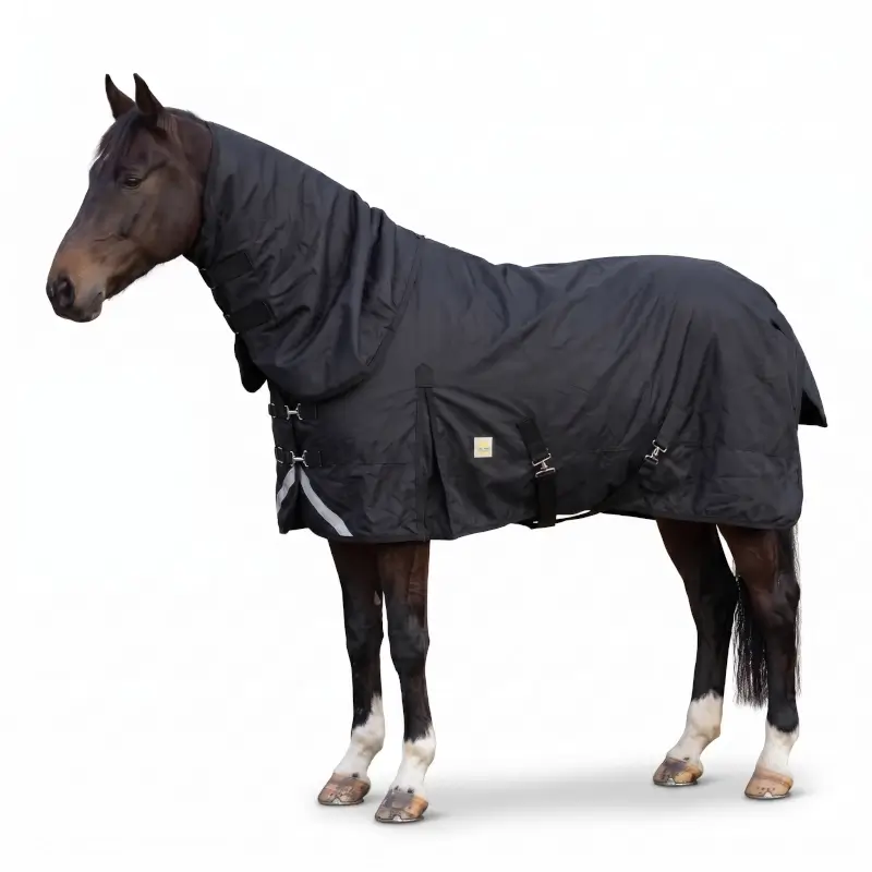 Manta caballo exterior resistente 1200D con cubrecuello desmontable y trama antidesgarro
